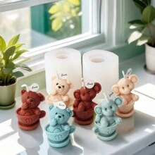 Moldes de Vela de Silicone em 3D de Urso de Pelúcia, DIY Xícara de Café em Formato de Urso, Moldes de Vela, Sabonete, Pequeno Elefante, Artesanato em Gesso e Resina, Ferramenta de Fabricação de Cera, Decoração Doméstica