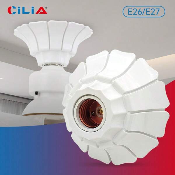 CILIA Portalámparas de techo blanco/negro - Base fija redonda compatible con casquillos E26/E27 para el hogar