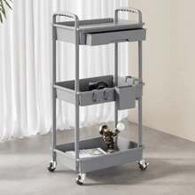 Xe đẩy lưu trữ 3 tầng có ngăn kéo Xe đẩy tiện ích có ngăn kéo Xe đẩy tiện ích có ngăn kéo Công cụ sắp xếp lưu trữ có bánh xe cho nhà bếp, phòng tắm, phòng khách, văn phòng Trang trí ngoài trời - Màu Xám nhạt - Xem 1