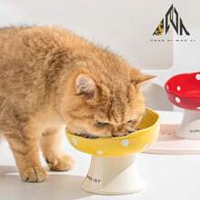 shuo ni mao yi Cat Bowl Ceramic Cat Food Bowl Dog Bowl Food Bowl Cat Bowl Rice Bowl High Footed Dog Drinking Bowl Diagonal Mouth Large Bowl Pet Specific