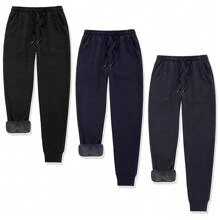 2-Piece Men's Winter Warm Fur-Lined Fleece Joggers Sweatpants, Soft, Cozy, Comfortable, Thermal, Stylish, Perfect For Cold Weather, Casual Wear, Outdoor Activities, Lounge, Travel, Gym, And Everyday Comfort