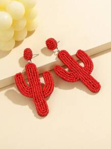 1 par de aretes colgantes hechos a mano con cuentas de vidrio tejidas con diseño de cactus, aretes coloridos adecuados para uso diario, verano