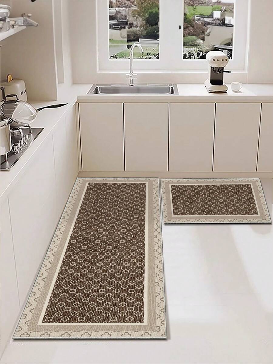 1 块复古三叶草图案厨房地垫，防滑、防污，适用于房间装饰、客厅、浴室、卧室地毯、门垫、区域地毯和户外地毯，采用涤纶纤维材料制成，易于清洁和机洗，适合所有季节和节假日。