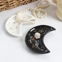 1 pièce/Nouvelle Arrivée Plateau de Rangement de Bijoux en Céramique en Forme de Lune, Plateau Doré avec Porte-Bagues Lettres pour Salle de Bain, Plateau Décoratif de Bijoux