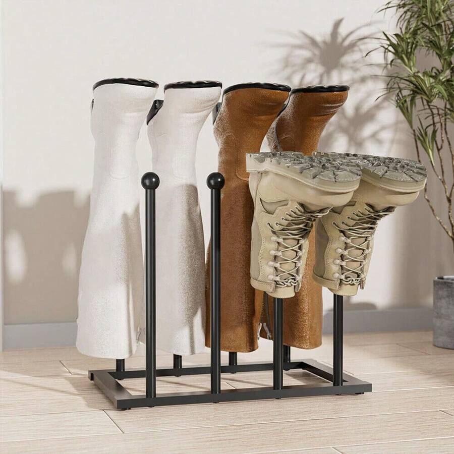 4 Pairs Metal Welly Boot Stand Rack Indoor Outdoor Boots Storage Holder Organiser Black