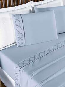 Luxurious 4-Piece King\Queen\Double Bed Set - 400 Thread Count Percale - Stick Stitch And Embroidery - Infinity - Gris - Ver 1