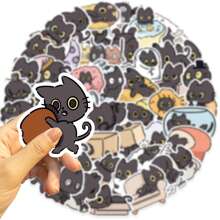 50 piezas Pegatinas de gato negro Pegatinas de animales Kawaii Pegatinas de gatos lindos Recuerdos de fiesta Pegatinas de vinilo resistente al agua - Multicolor - Ver 4