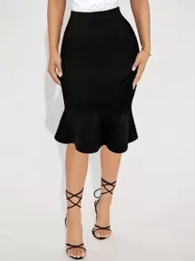 大码女式休闲褶皱荷叶边下摆半身裙