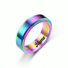 Custom Handwriting Letter NAME Spinner Stainless Steel Ring With Luxury Velvet Box For Couple Men And Women