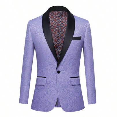 Violet Shirt Men's Suit Gathering Party Floral Pattern Wedding New Model In Spring And Autumn