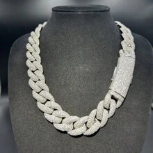 1pc 20mm Miami Lock Cuban Chain Necklace, Brass Full Cubic Zirconia, Hip-Hop Style Daily Wear Accessory For Men - Bạc - Xem 26