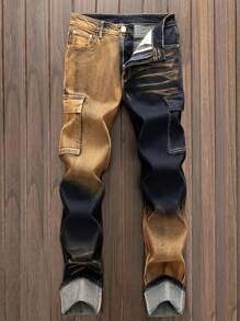 Men's Fashionable Casual Outdoor Versatile Comfortable Multi-Pocket Denim Jeans, Casual Rock Jeans, Street Utility Jogger Pants, Breathable Casual Jeans Suitable For City Walking, Hanging Out, Outdoor Activities, All Seasons - Dark Wash - View 1