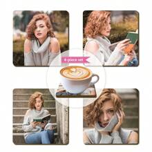 Porta-copos de Madeira Personalizados, Porta-copos de Madeira Personalizáveis com Foto/Imagem/Foto Impressa da Família, Adequado para Mesa de Centro, Mesa de Jantar, Cozinha, Decoração de Mesa do Escritório em Casa, Presente de Inauguração do Lar