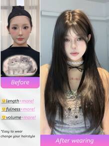 1 件合成耐热直发假发黑色，28 英寸长，由纤维制成，适合日常使用，自然逼真的假发（不包括配件） - Dark Brown - 查看 5