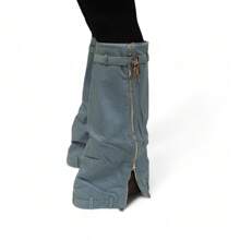 Botas de plataforma con cierre de candado de dobladillo de tela vaquera, pantalones inteligentes - Dril - Ver 5