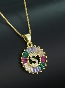 Pingente de Letra Folheado a Ouro com Micro Pavê de CZ Arco-íris, Joias da Moda, Pingentes e Encantos com Inicial para Mulheres