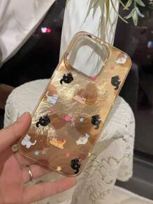 可爱猫咪爱心图案防震硅胶手机壳，兼容 16/15 Pro Max、14 Pro Max、13 Pro、12，以及 17 Pro Max、17 Pro、17，是情人节送给女性朋友的理想礼物。 - 金色 - 查看 5