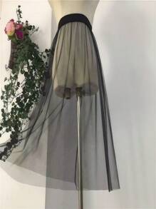 1pc Women's See-Through Mesh Long Skirt, Versatile Slim-Fitting Single Layer Layering Fairy Style Fall Clothes For Women - A - View 7