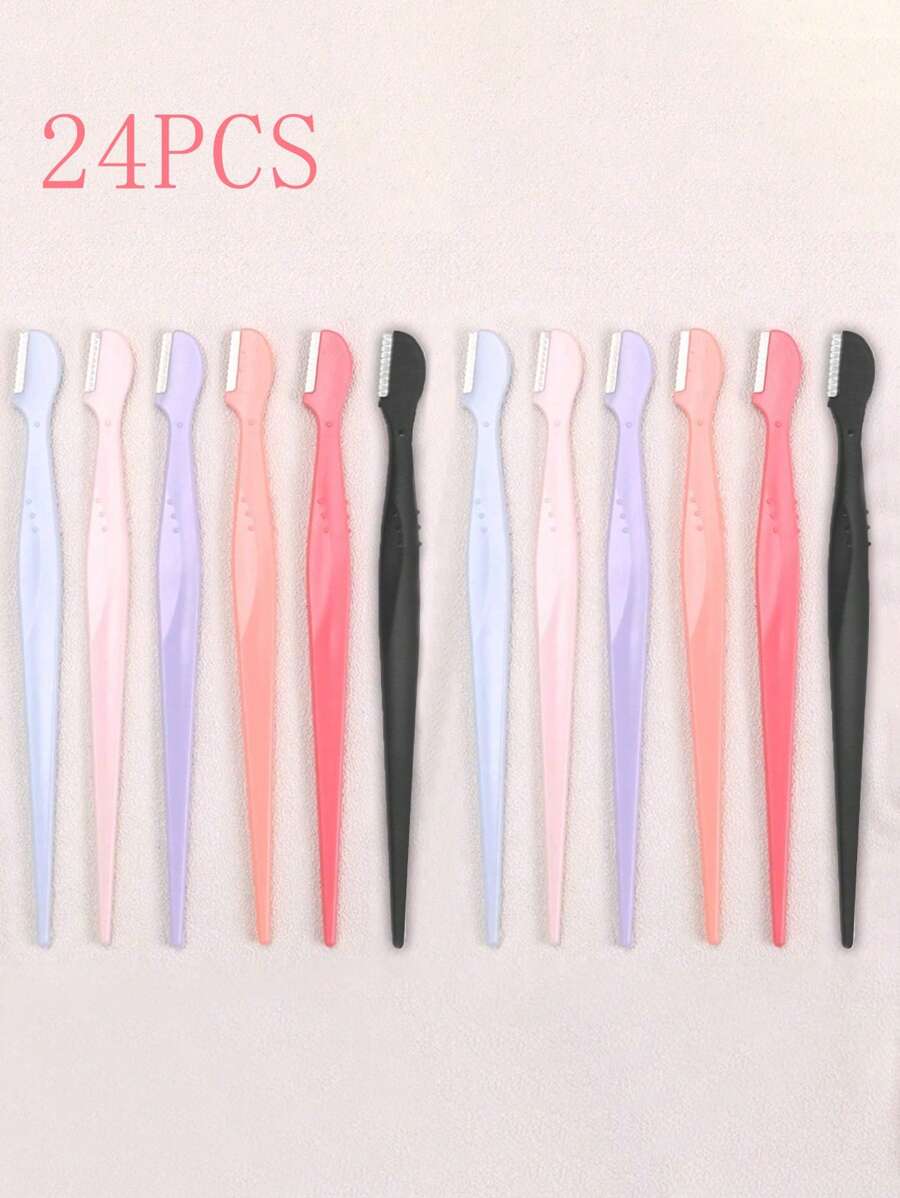 24pcs Women's Eyebrow Razors Various Colors Eyebrow Razor Set, Hair Removal Tool To Easily Remove Facial Hair, Straight Handle Eyebrow Grooming Tool, Unisex Epilator With Protective Cover, Suitable For Beginners To Avoid Scratching Face Or Body.