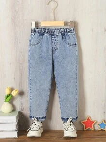 1pc Girls' Classic Snowflake Denim Jeans, Fashionable Casual Streetwear, Autumn/Winter