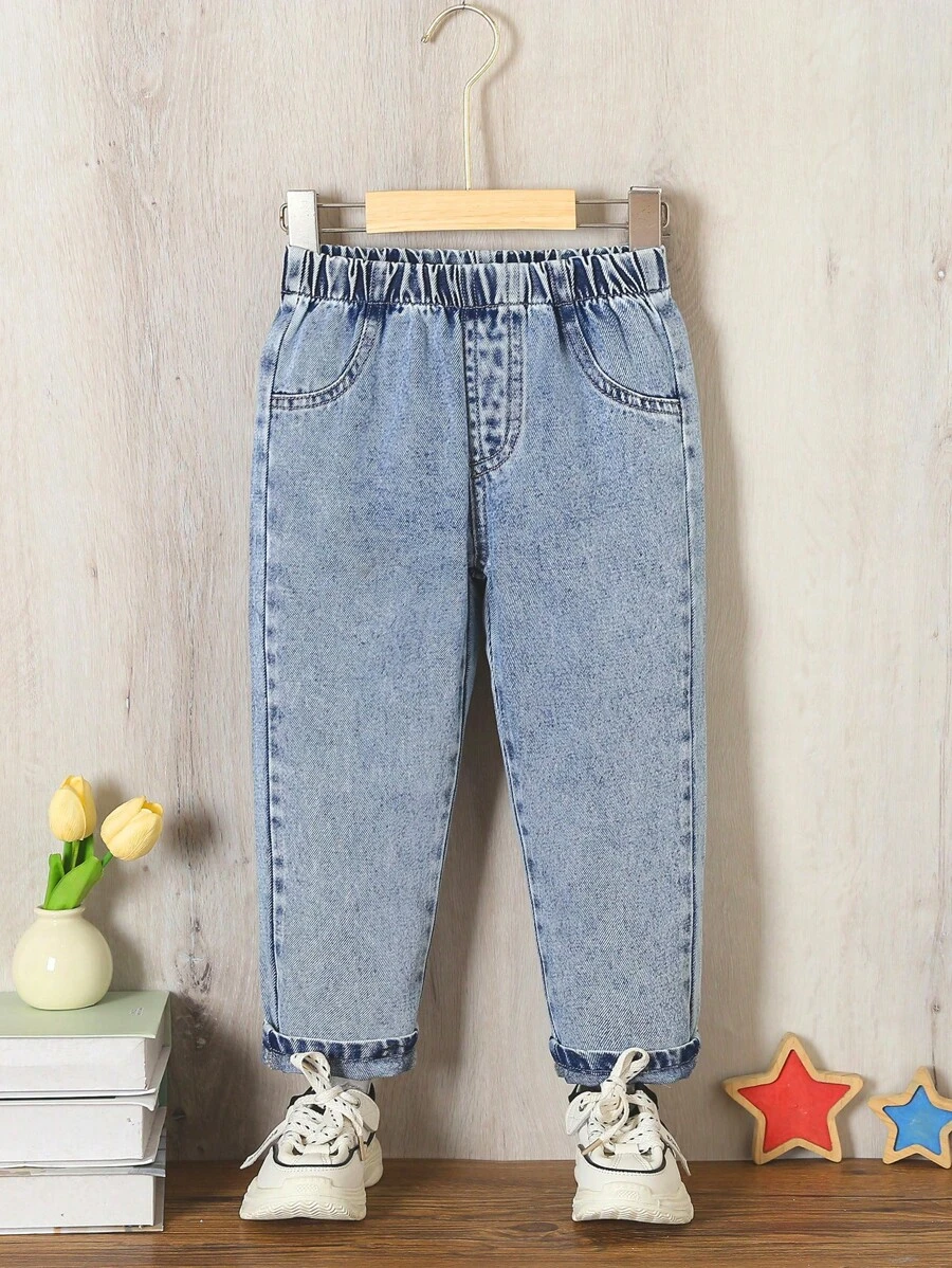 1pc Girls' Classic Snowflake Denim Jeans, Fashionable Casual Streetwear, Autumn/Winter