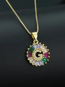 Pingente de Letra Folheado a Ouro com Micro Pavê de CZ Arco-íris, Joias da Moda, Pingentes e Encantos com Inicial para Mulheres