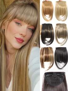 Women's Synthetic Bangs Hairpiece, Straight Hair Versatile Brown & Black French Curtain Fringe With Temples, High Temperature Fiber, Clip In Front Hair Extensions Natural Bangs Hairpieces Suitable For All People