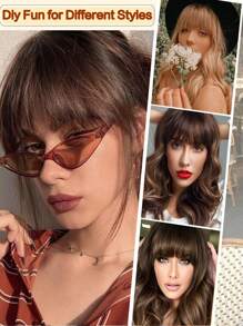 Women's Synthetic Bangs Hairpiece, Straight Hair Versatile Brown & Black French Curtain Fringe With Temples, High Temperature Fiber, Clip In Front Hair Extensions Natural Bangs Hairpieces Suitable For All People