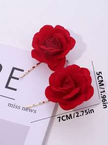 2个仿玫瑰金属优雅发夹，适合日常佩戴，爪夹发卡，发饰，发夹，发卡，学生用品，发饰，头部饰品，发夹 - 紅色 - 查看 4