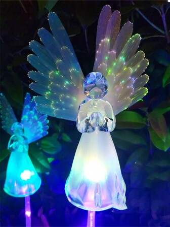 1PC/2PCS Solar-Powered Angel Lights Outdoor Waterproof Villa Garden Decorative Ground Stake Lamp, Simulation Glowing Angel Lights, Colorful Lights, Garden Stake Angel Lamp, Suitable For Grave Decoration, Memorial Gifts, Christmas Courtyard Art, Comfort Gifts
