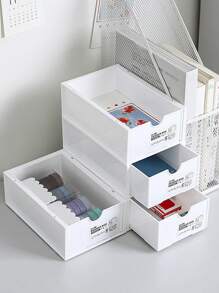 1/2 Pcs White Stackable Desktop Storage Box Cosmetic Plastic Storage Case Household Sundries Snack Storage Basket Student Dormitory Kitchen Organizer, Home Organization Baskets, Boxes And Containers - White - View 5