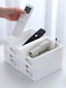 1/2 Pcs White Stackable Desktop Storage Box Cosmetic Plastic Storage Case Household Sundries Snack Storage Basket Student Dormitory Kitchen Organizer, Home Organization Baskets, Boxes And Containers - White - View 4