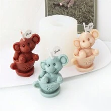 Moldes de Vela de Silicone em 3D de Urso de Pelúcia, DIY Xícara de Café em Formato de Urso, Moldes de Vela, Sabonete, Pequeno Elefante, Artesanato em Gesso e Resina, Ferramenta de Fabricação de Cera, Decoração Doméstica