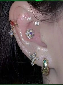 1 Miếng Đúng mốt Thép không gỉ Thiết kế chéo Zirconia Đinh tán tai Hoàn hảo Đối với Của phụ nữ Thanh lịch Buổi tiệc Hoa tai Hoặc Lễ cưới Đồ trang sức - đi qua - Xem 5