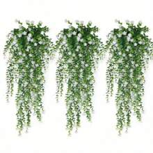 3束30.7英寸人造黄杨木绿植藤蔓，白色仿制抗紫外线塑料植物，适用于婚礼派对室内外吊篮家居装饰，橙色/红色/紫色/粉色/黄色，情人节、生日毕业礼物 - 多色 - 查看 1