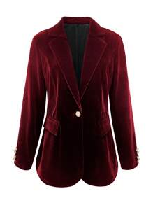 Women's Casual & Work Velvet Fabric Single-Breasted Long Sleeve Blazer, Autumn/Winter
