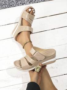 Sandalias plataforma casuales con correa y punta abierta de moda emocional de mujer para 2025