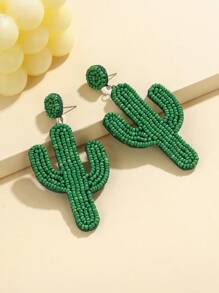 1 par de aretes colgantes hechos a mano con cuentas de vidrio tejidas con diseño de cactus, aretes coloridos adecuados para uso diario, verano