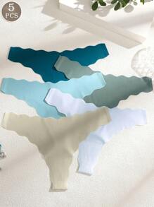 5pcs Women Seamless Comfortable No-Edge Thong Panties, Women Underwear