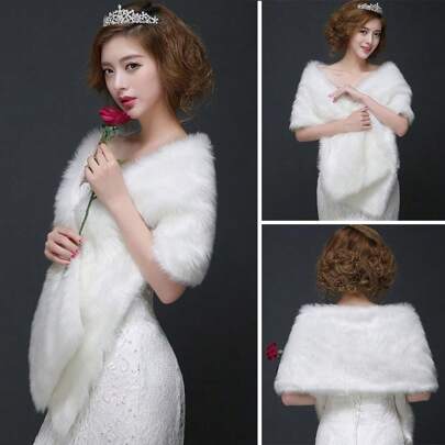 1 件冬季披肩白色毛皮披肩婚礼配饰优雅新娘披肩女士婚礼夹克柔软披肩仿毛皮围巾围脖保暖秋季服装女士