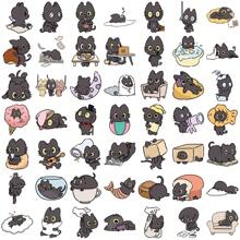 50 piezas Pegatinas de gato negro Pegatinas de animales Kawaii Pegatinas de gatos lindos Recuerdos de fiesta Pegatinas de vinilo resistente al agua - Multicolor - Ver 3