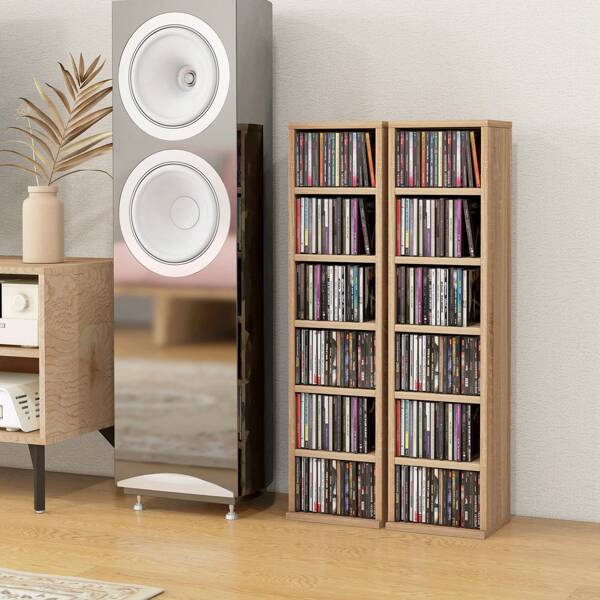 HOMCOM HOMCOM Lot de 2 étagères colonnes armoire de rangement CD-DVD 6 + 6 compartiments 21 x 22,5 x 88,5 cm capacité max. 204 CD chêne