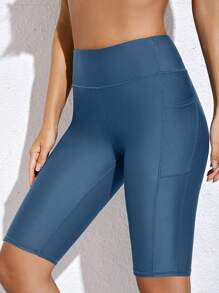 Quần bơi nữ cạp cao có túi, màu trơn, thích hợp cho bơi lội, đi biển và mặc mùa hè. - Màu xanh bụi bặm - Xem 6