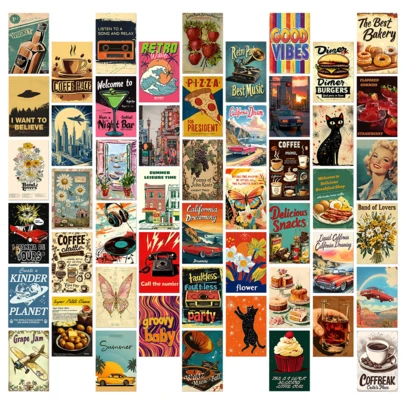 50 Pcs Vintage Style Series Wall Decoration Posters, Wall Collage Kit Aesthetic Pictures, Room Decoration Bedroom Aesthetic Posters, Dormitory Photo Wall Decoration, Bedroom Decoration, Living Room, Bedroom, Dormitory Background Wall Decoration Cards, Vintage Series Postcards And Greeting Cards Gifts Birthday Graduation Home Decor Bathroom Decor Room Decoration Stuff Living Room Decor House Decor Home Decor Living Room Wall Paper Stickers Back To School School Supplies