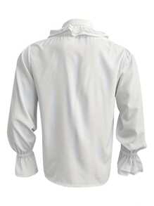 Men's Solid Color Vintage Style Tie Up Long Sleeve Ruffle Hem Shirt