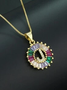 Pingente de Letra Folheado a Ouro com Micro Pavê de CZ Arco-íris, Joias da Moda, Pingentes e Encantos com Inicial para Mulheres