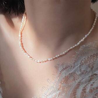 アシンメトリカル バロック様式 4-5mmの天然淡水パールネックレス1個、多用途スリム925シルバークラスプ、40cm+4cmエクステンションチェーン