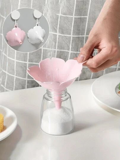 1 pieza Embudo de boca ancha con diseño de flor de cerezo, para dispensar azúcar y aceite - Elegante forma de flor, Embudo de cocina duradero en blanco/rosa con diseño de flor de cerezo para aceite de oliva y condimentos, perfecto para líquidos y polvos, diseño de fácil vertido