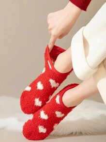 1 Đôi tất silicon chống trượt màu đỏ cho nữ, tất lót sàn trong nhà dày ấm áp họa tiết hoạt hình, tất cổ ngắn cho mùa thu/đông, tất ấm áp - Nhiều màu - Xem 8