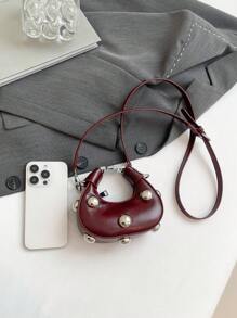 Fashionable Small Tote Bag, Minimalist Chic Design, New Handbag For Women, Solid Color Casual Shoulder Bag - Red - View 10